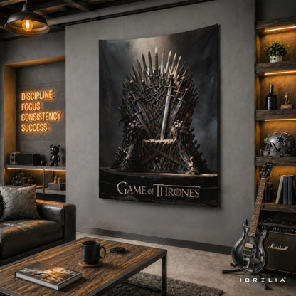 Iron Throne Game of Thrones Wall Tapestry | Premium Heavyweight Jute Fabric Wall Hanging