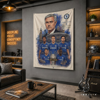José Mourinho Chelsea Legend Wall Tapestry | Premium Heavyweight Jute Fabric Wall Hanging