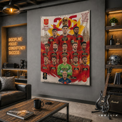 Spain National Football Team Champions Wall Tapestry | Premium Heavyweight Jute Fabric Wall Hanging