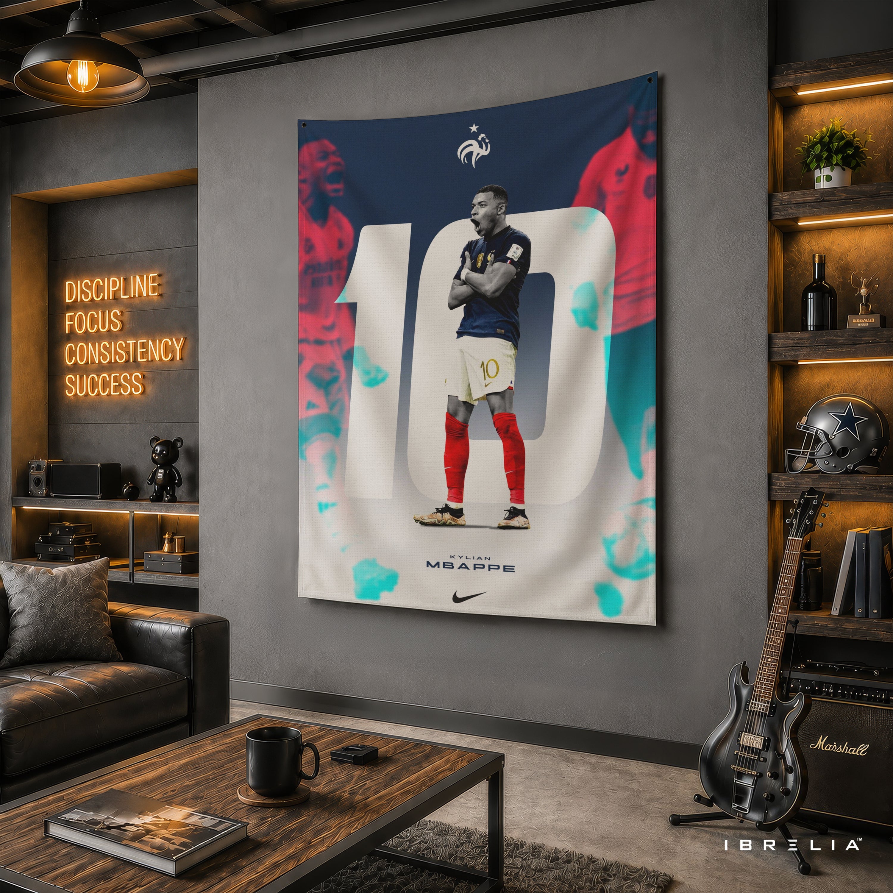 Kylian Mbappé No. 10 France Wall Tapestry | Premium Heavyweight Jute Fabric Wall Hanging