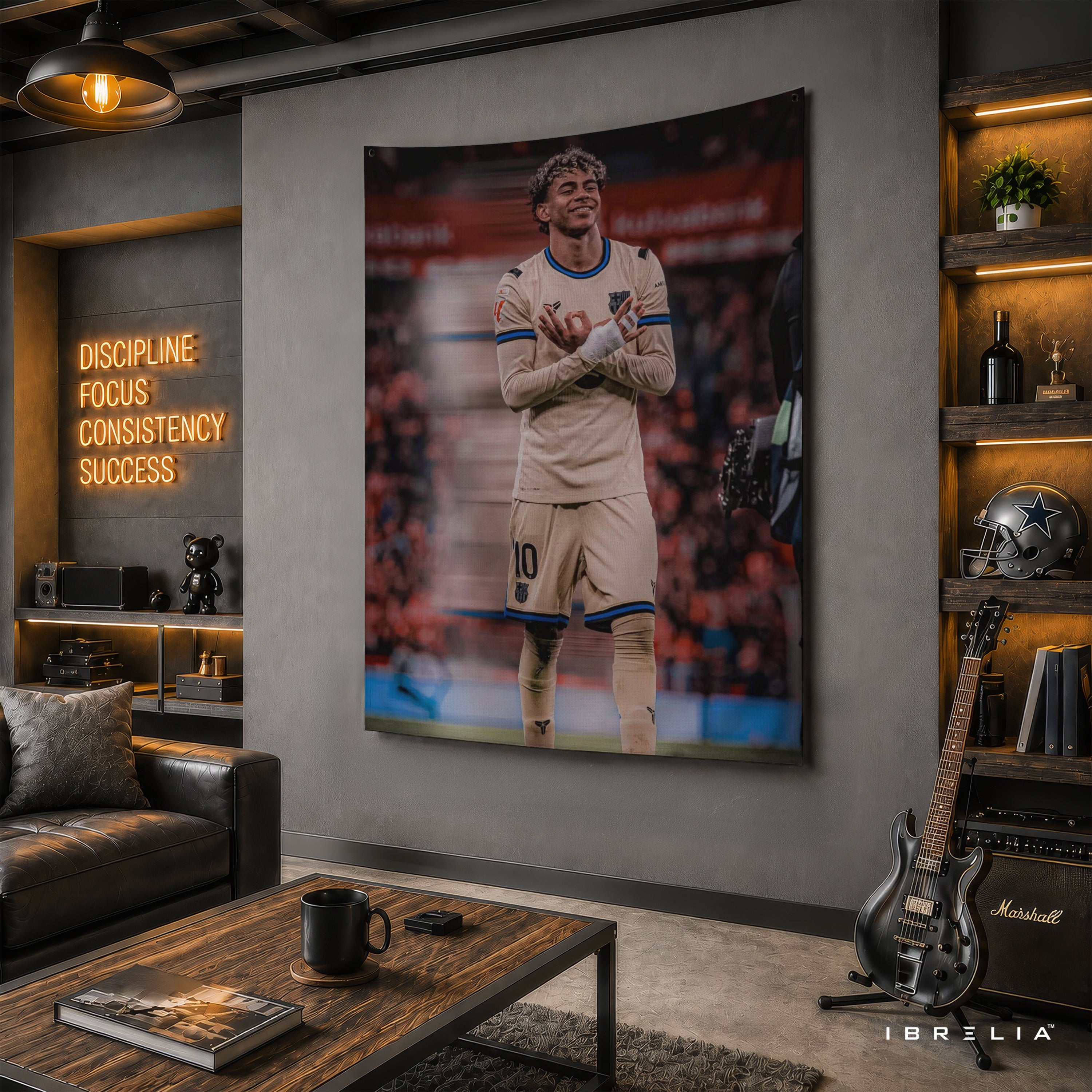 Lamine Yamal Signature Celebration Wall Tapestry | Premium Heavyweight Jute Fabric Wall Hanging