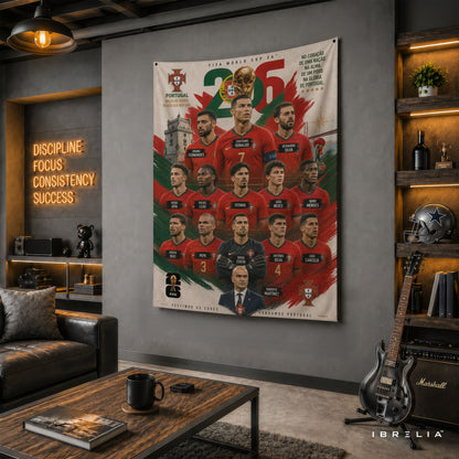 Portugal National Football Team Legends Wall Tapestry | Premium Heavyweight Jute Fabric Wall Hanging