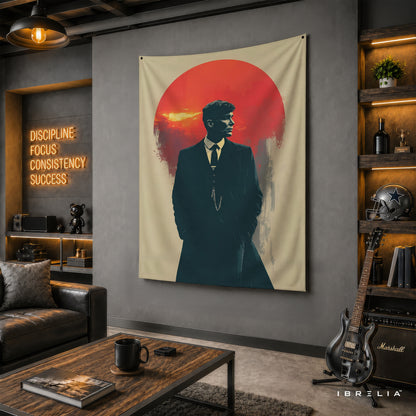 Thomas Shelby Red Sun Wall Tapestry | Premium Heavyweight Jute Fabric Wall Hanging