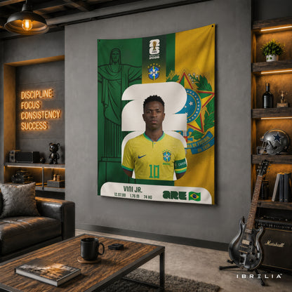 Vinícius Júnior Brazil World Cup 2026 Wall Tapestry | Premium Heavyweight Jute Fabric Wall Hanging