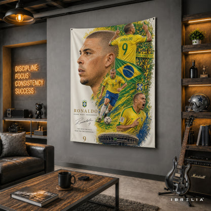 Ronaldo Nazário Brazil Legend Wall Tapestry | Premium Heavyweight Jute Fabric Wall Hanging