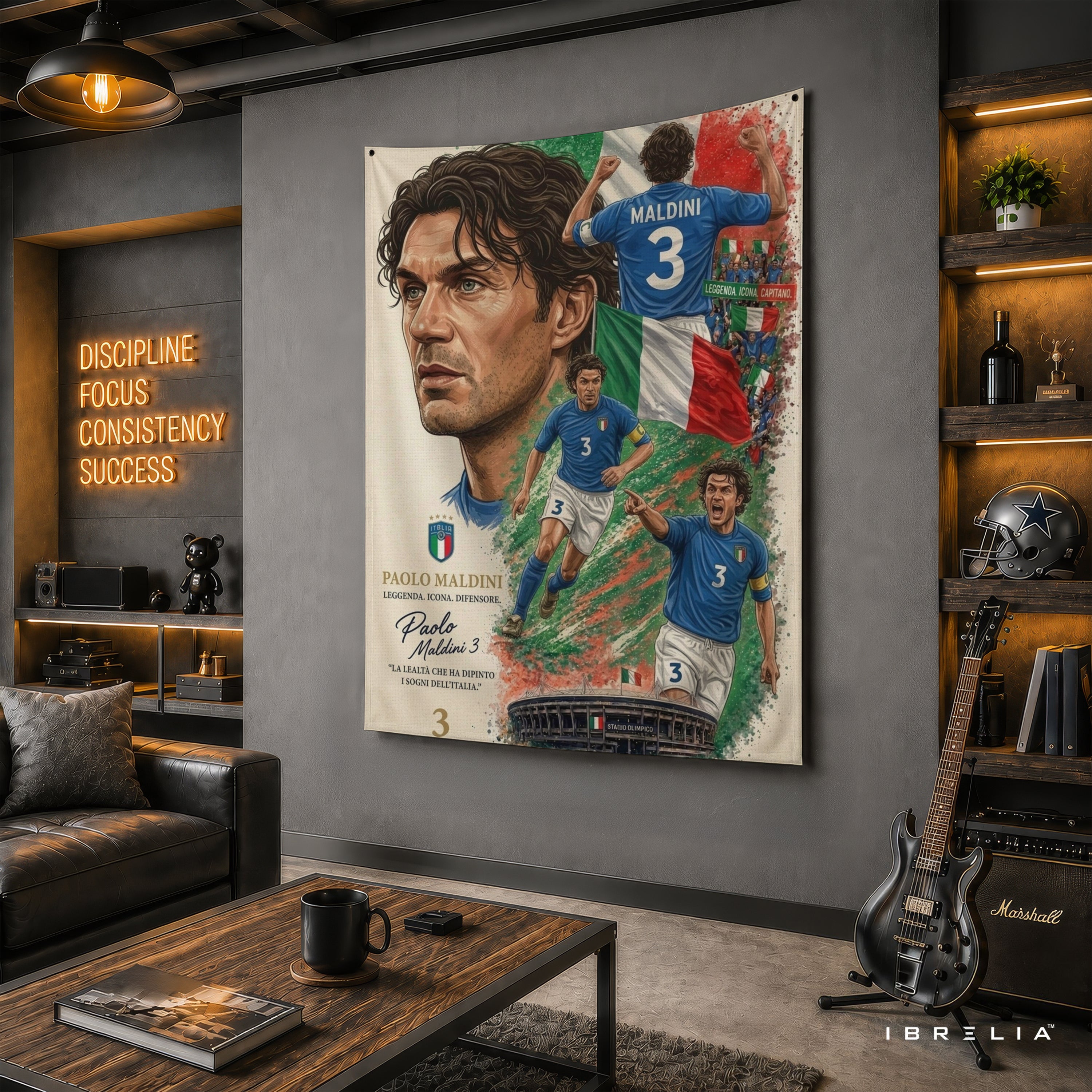 Paolo Maldini Italy Legend Wall Tapestry | Premium Heavyweight Jute Fabric Wall Hanging