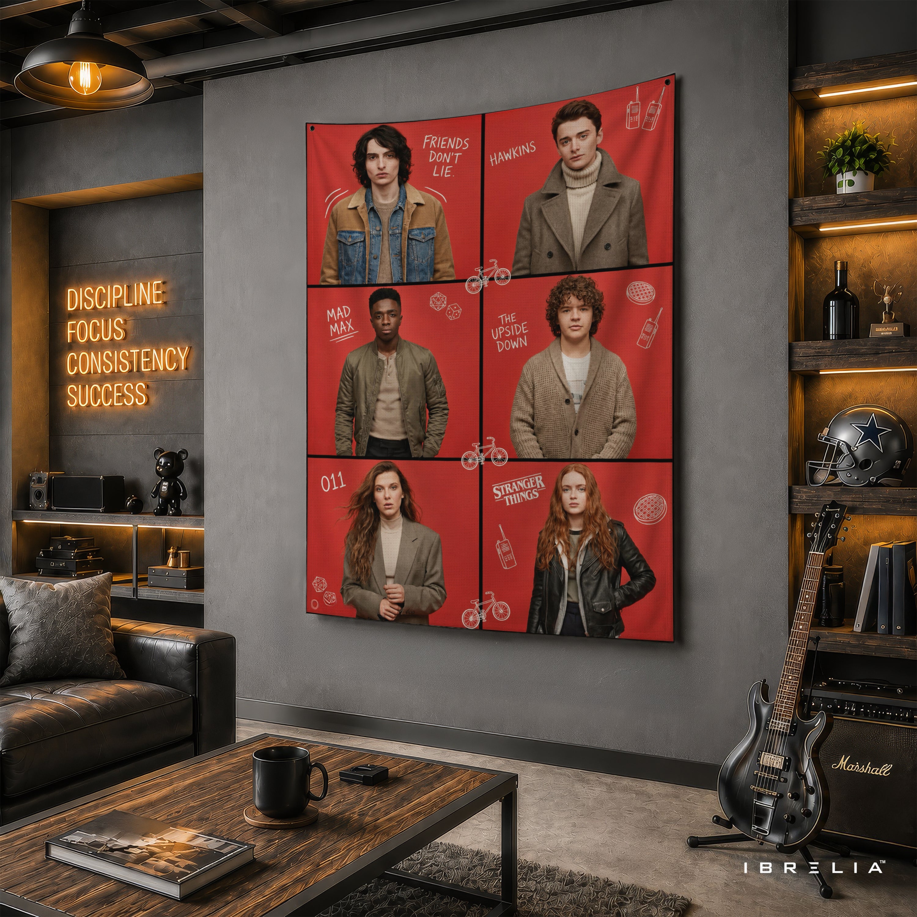 Stranger Things Character Collage Wall Tapestry – Hawkins Friends Wall Hanging