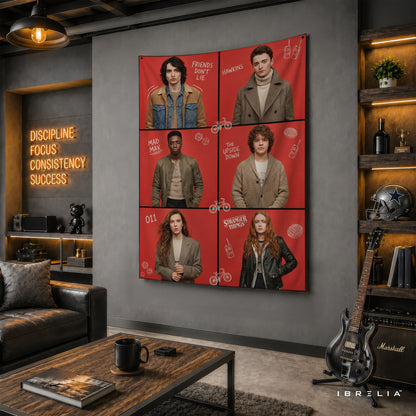 Stranger Things Character Collage Wall Tapestry – Hawkins Friends Wall Hanging