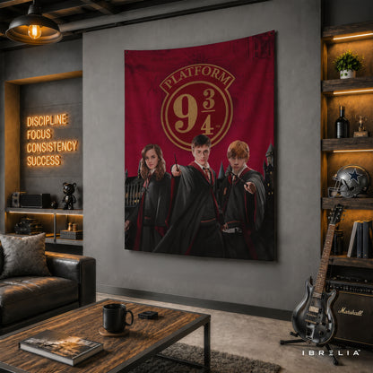 Harry Potter Platform 9¾ Golden Trio Wall Tapestry – Premium Fantasy Wall Hanging & Home Decor in Pakistan