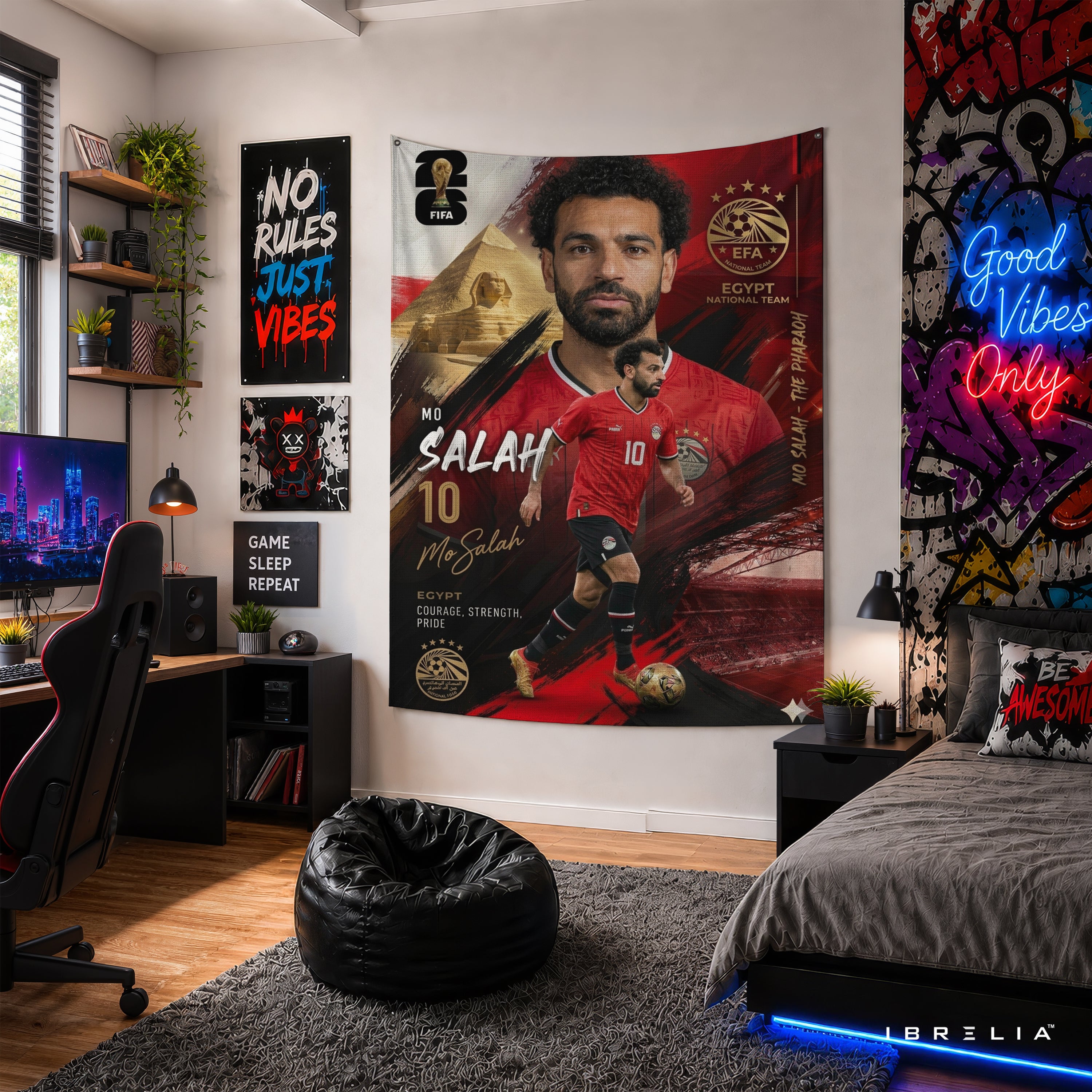 Mohamed Salah Egypt Champion Edition Wall Tapestry | Premium Heavyweight Jute Fabric Wall Hanging