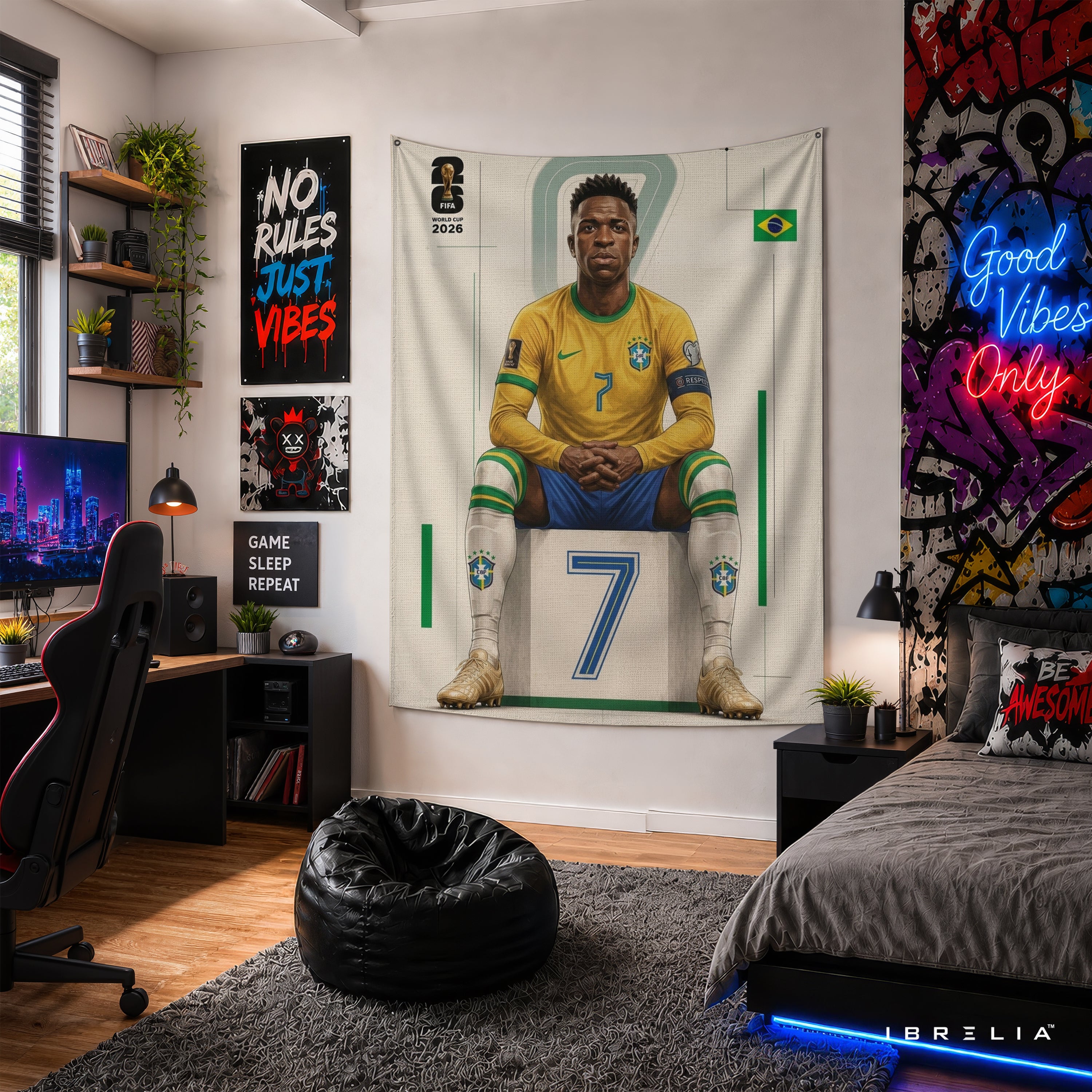 Vinícius Júnior Brazil 2026 Wall Tapestry | Premium Heavyweight Jute Fabric Wall Hanging