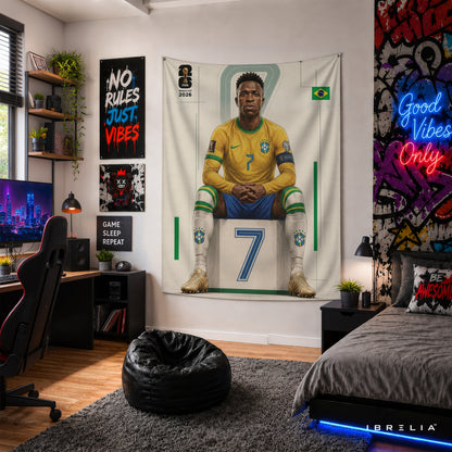 Vinícius Júnior Brazil 2026 Wall Tapestry | Premium Heavyweight Jute Fabric Wall Hanging