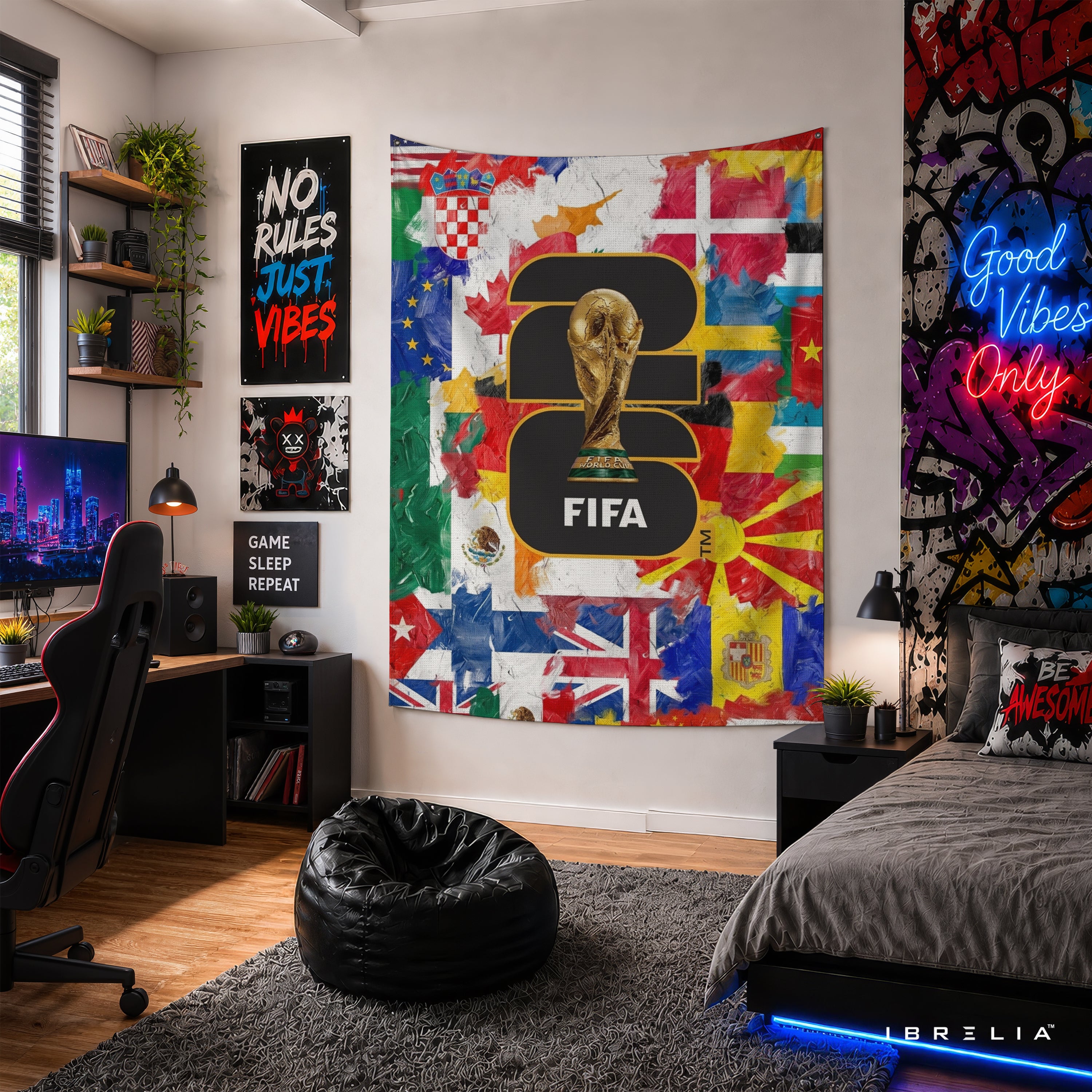 FIFA World Cup 2026 Global Flags Edition Wall Tapestry | Premium Heavyweight Jute Fabric Wall Hanging