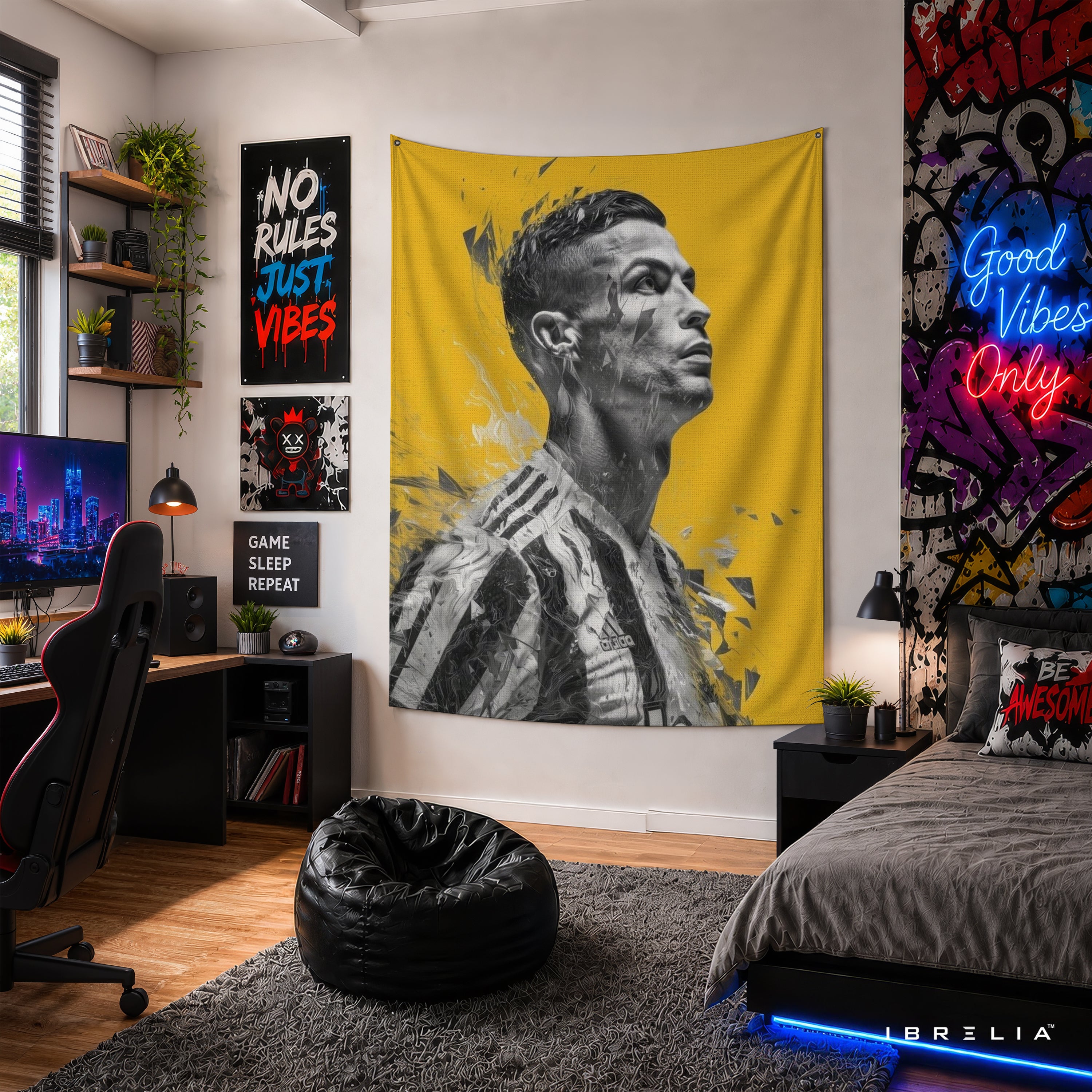Cristiano Ronaldo Abstract Portrait Wall Tapestry | Premium Heavyweight Jute Fabric Wall Hanging