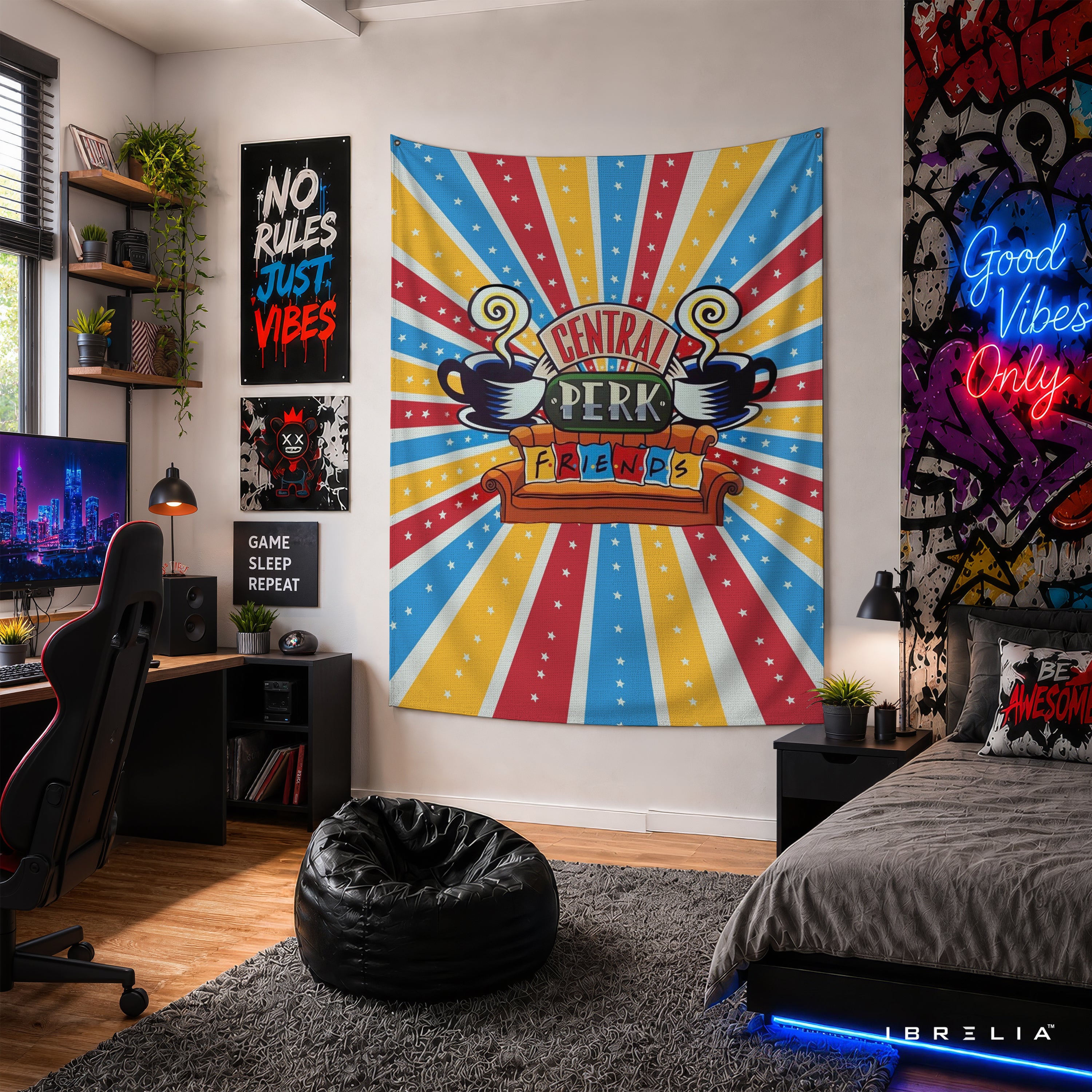 Central Perk Friends Wall Tapestry – Colorful Retro Coffee House Wall Hanging