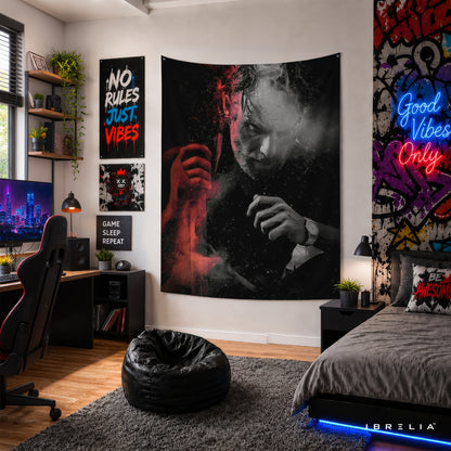 Rick Grimes Smoke Portrait The Walking Dead Wall Tapestry | Premium Heavyweight Jute Fabric Wall Hanging