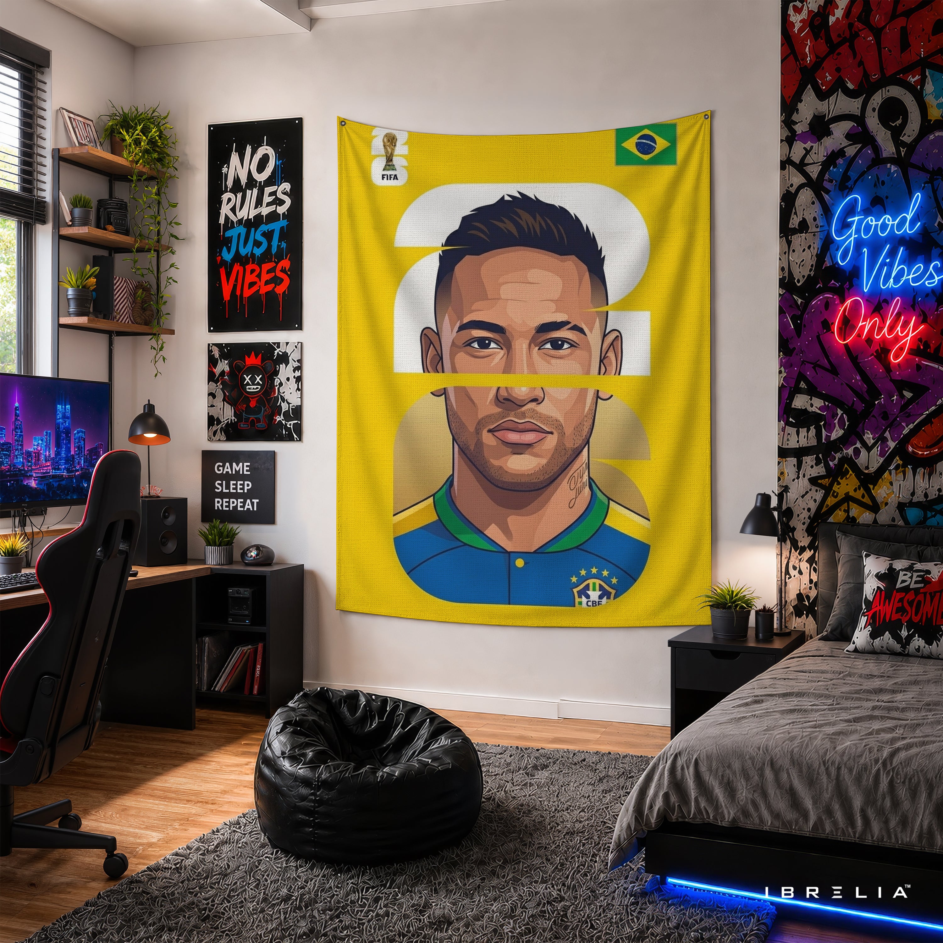 Neymar Jr Brazil Minimal Portrait Wall Tapestry | Premium Heavyweight Jute Fabric Wall Hanging