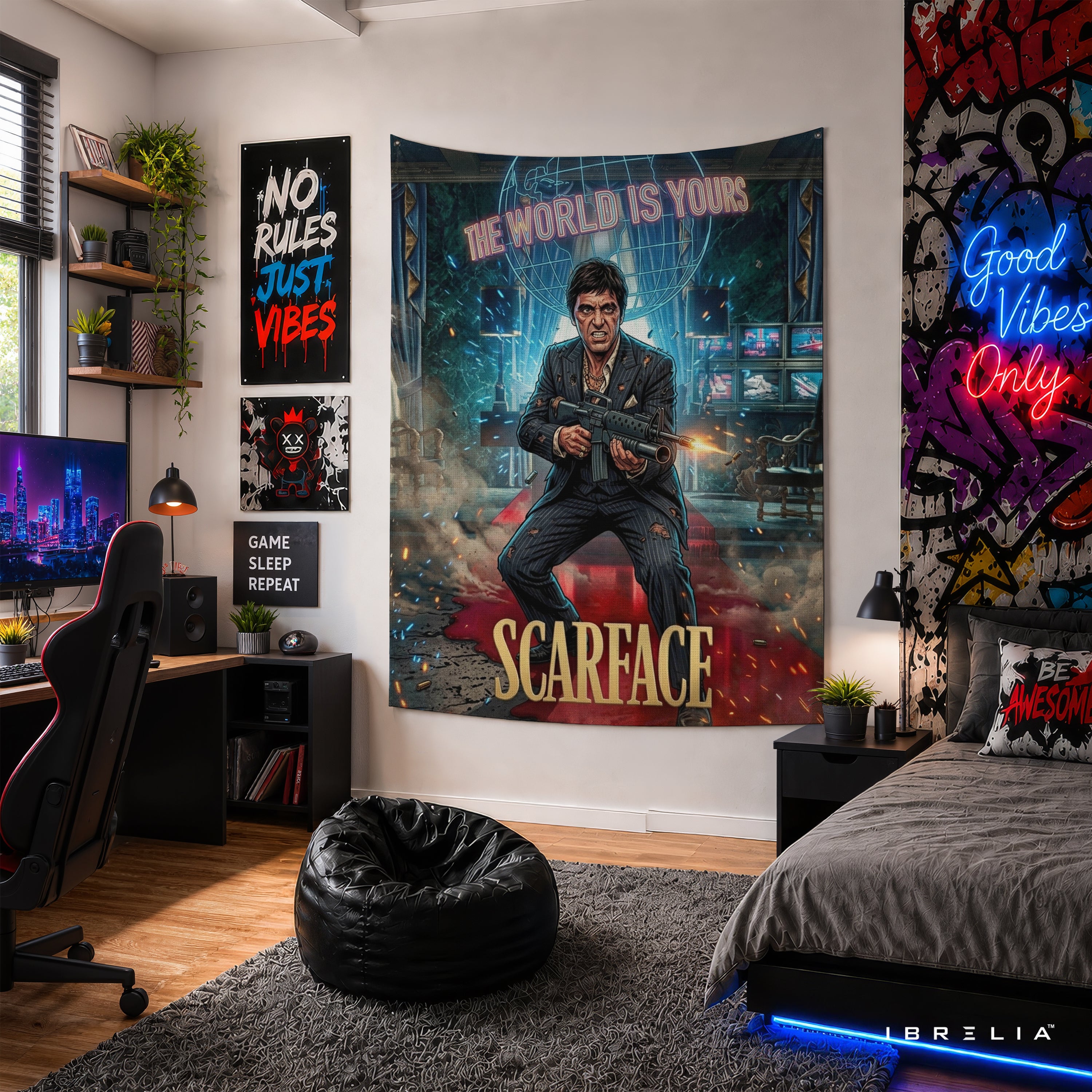 Scarface Tony Montana The World Is Yours Wall Tapestry – Premium Movie Wall Hanging & Home Decor in Pakistan