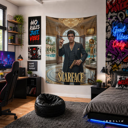 Scarface "The World Is Yours" Mansion Wall Tapestry | Luxury Tony Montana Movie Wall Hanging Pakistan