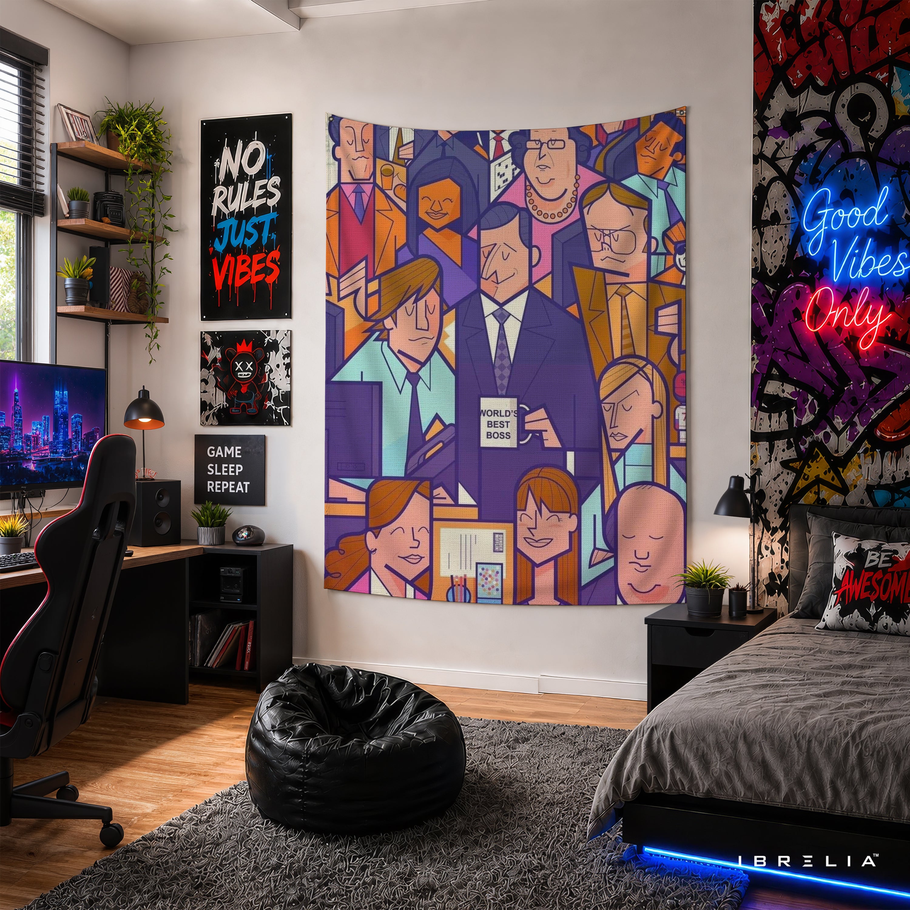 The Office Abstract Cast Wall Tapestry | Premium Heavyweight Jute Fabric Wall Hanging