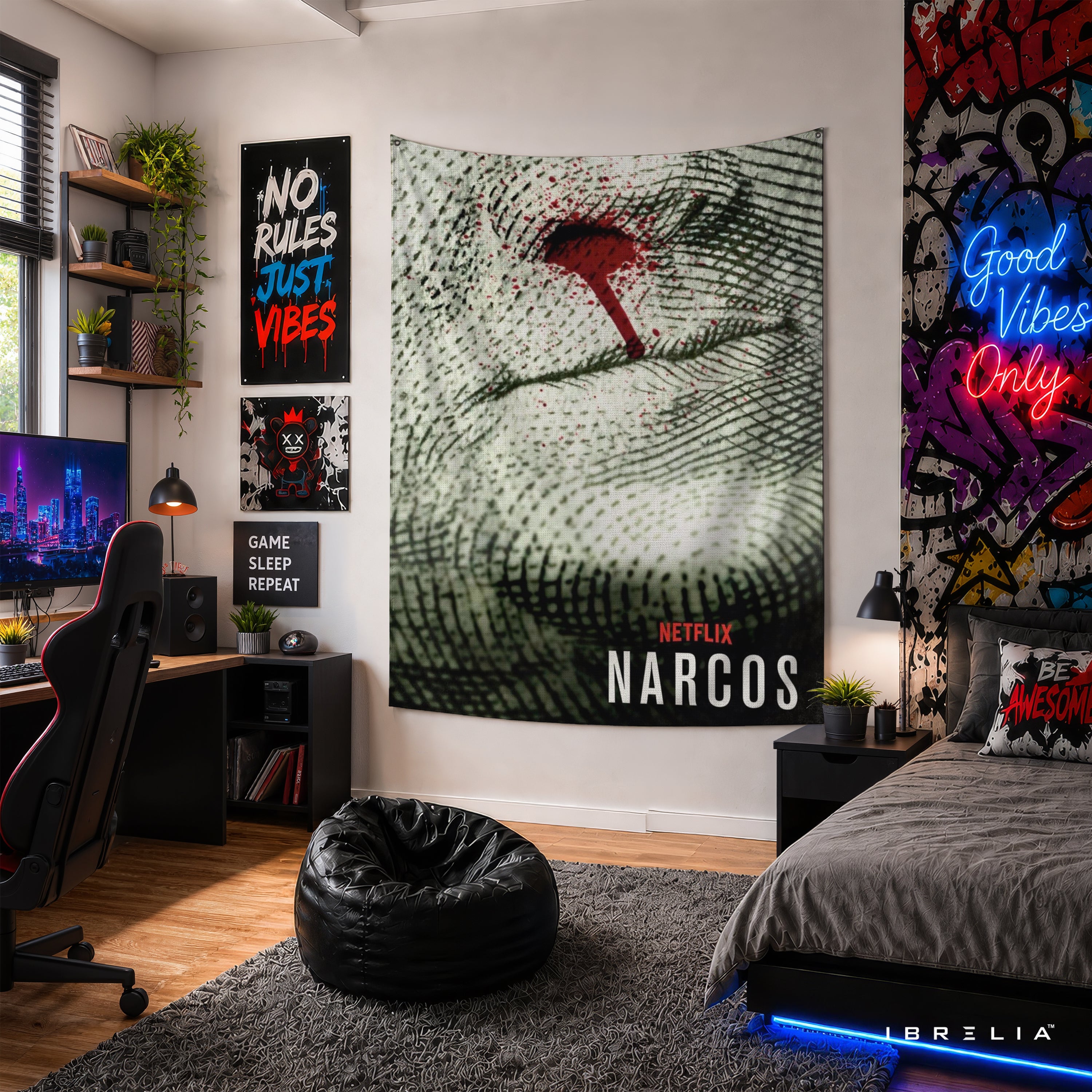 Narcos Bloody Dollar Wall Tapestry | Premium Heavyweight Jute Fabric Wall Hanging