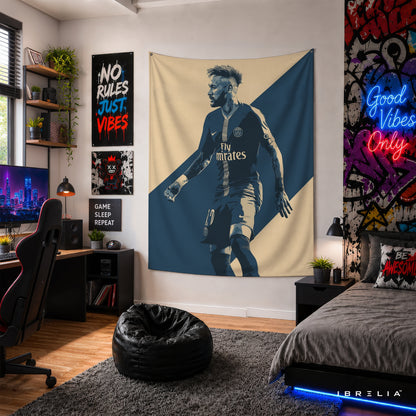 Neymar PSG Monochrome Wall Tapestry | Premium Heavyweight Jute Fabric Wall Hanging