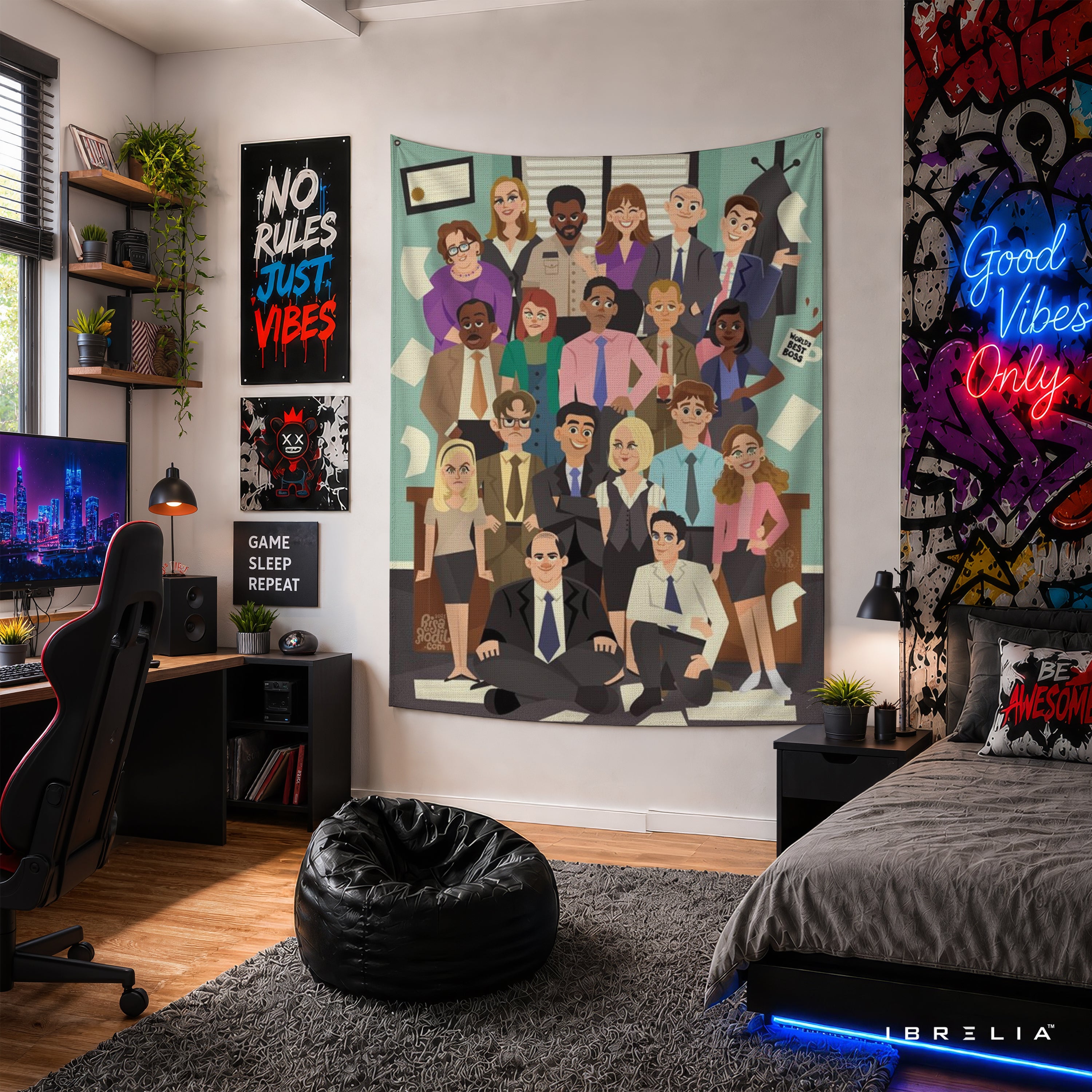 The Office Cartoon Cast Wall Tapestry | Premium Heavyweight Jute Fabric Wall Hanging
