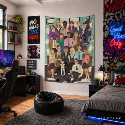 The Office Cartoon Cast Wall Tapestry | Premium Heavyweight Jute Fabric Wall Hanging