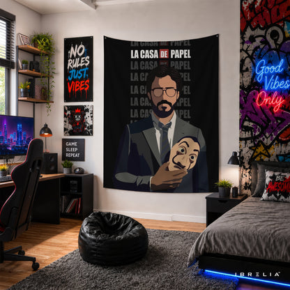 The Professor & Salvador Dalí Mask Wall Tapestry | Premium Heavyweight Jute Fabric Wall Hanging