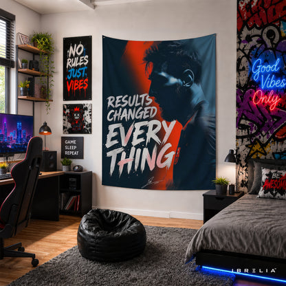 Lionel Messi Results Changed Everything Wall Tapestry | Premium Heavyweight Jute Fabric Wall Hanging