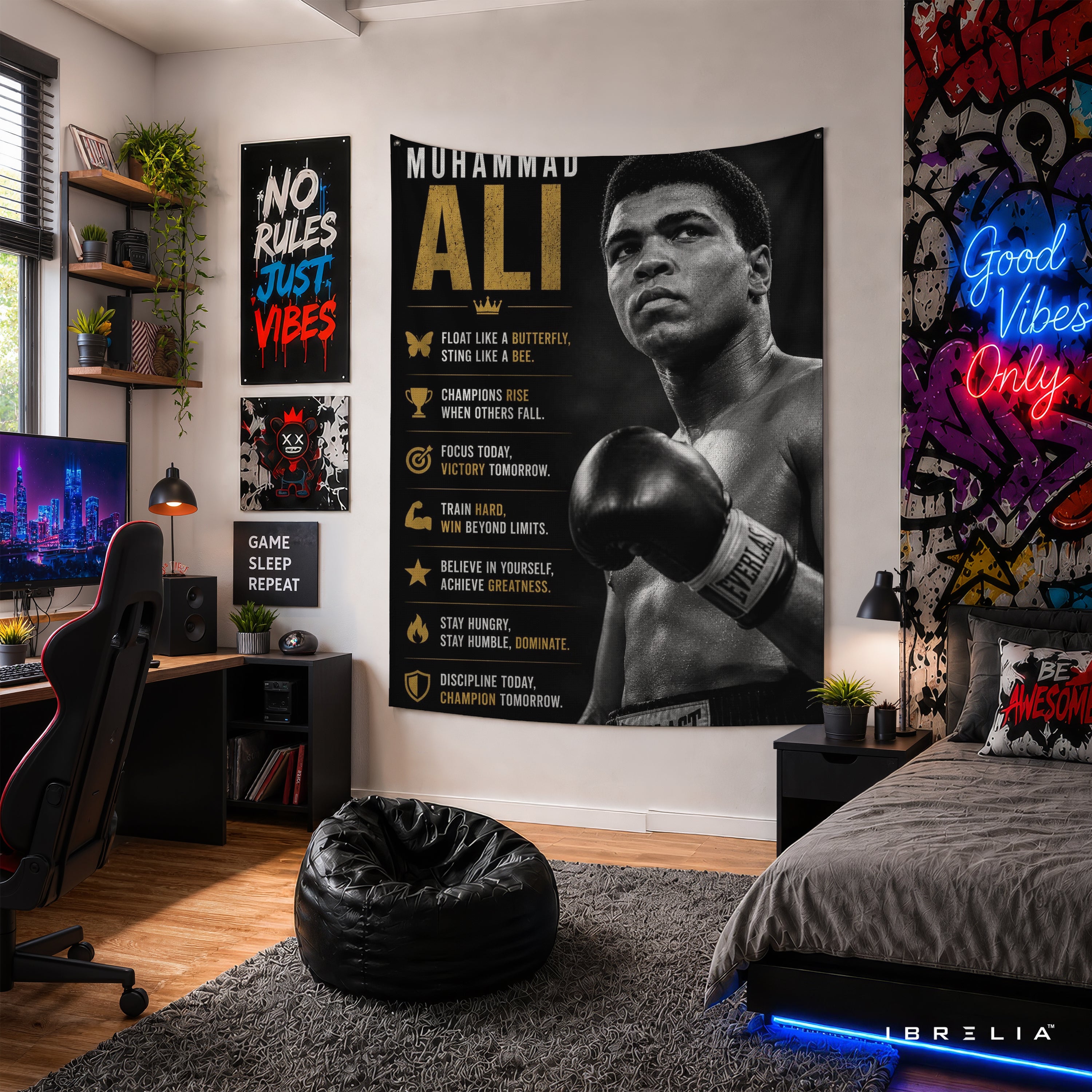 Muhammad Ali Motivational Quote Wall Tapestry | Premium Heavyweight Jute Fabric Wall Hanging