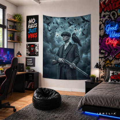 Thomas Shelby Raven Storm Wall Tapestry | Premium Heavyweight Jute Fabric Wall Hanging