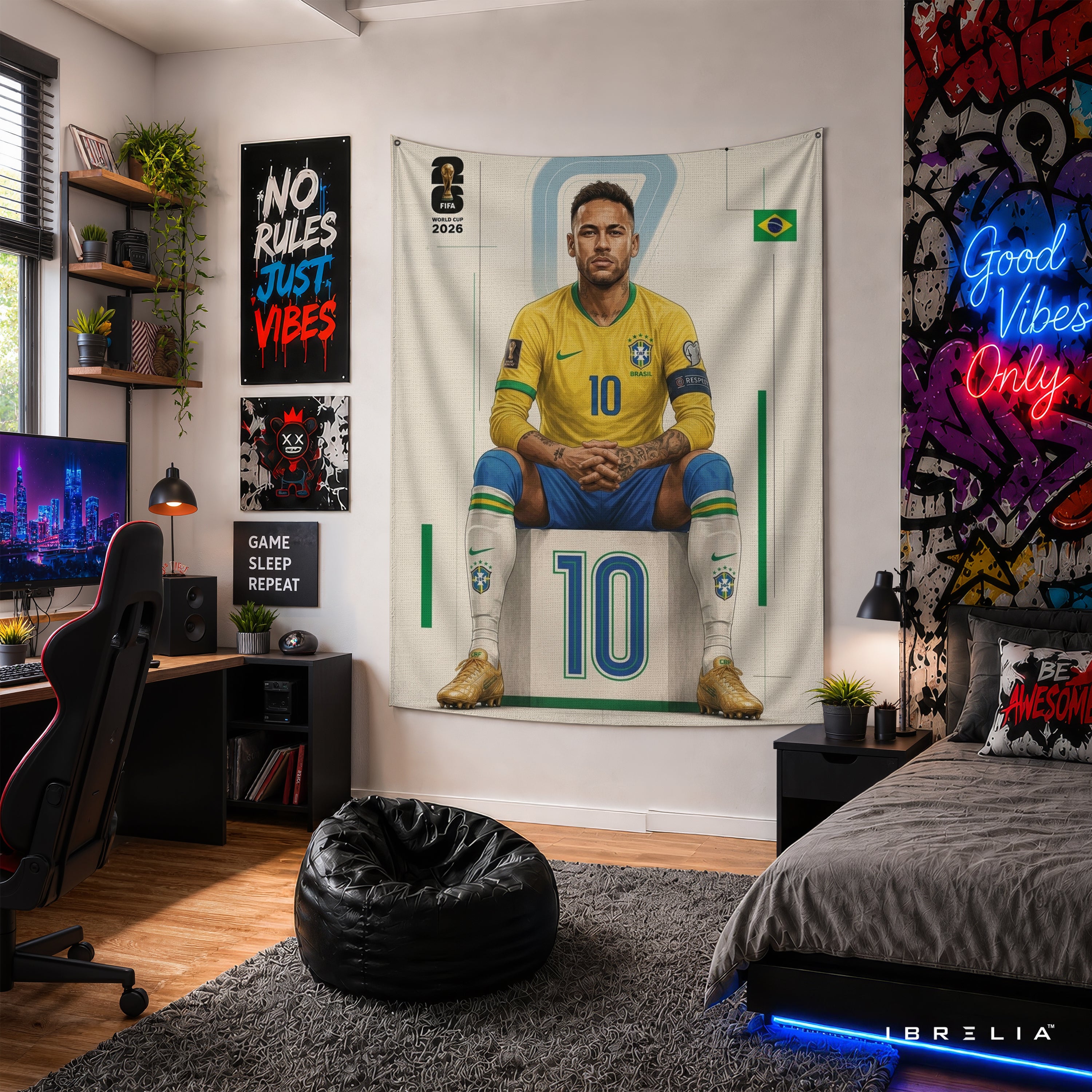 Neymar Jr Brazil 2026 Wall Tapestry | Premium Heavyweight Jute Fabric Wall Hanging