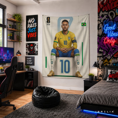 Neymar Jr Brazil 2026 Wall Tapestry | Premium Heavyweight Jute Fabric Wall Hanging