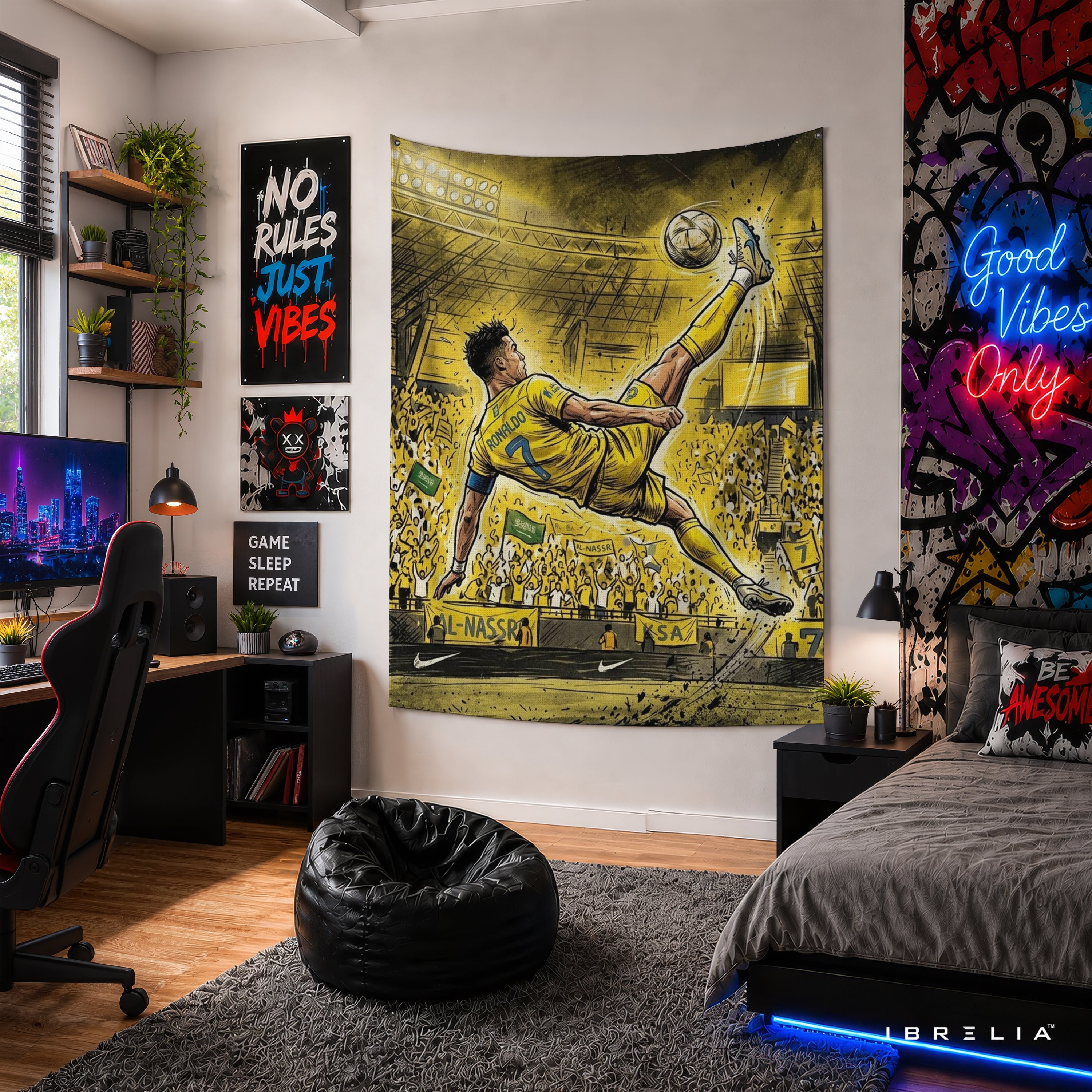 Cristiano Ronaldo Al Nassr Bicycle Kick Wall Tapestry | Premium Heavyweight Jute Fabric Wall Hanging