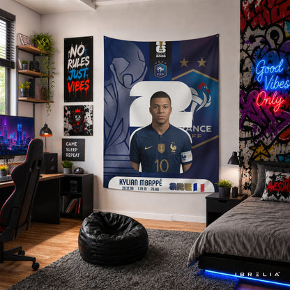 Kylian Mbappé France World Cup 2026 Wall Tapestry | Premium Heavyweight Jute Fabric Wall Hanging