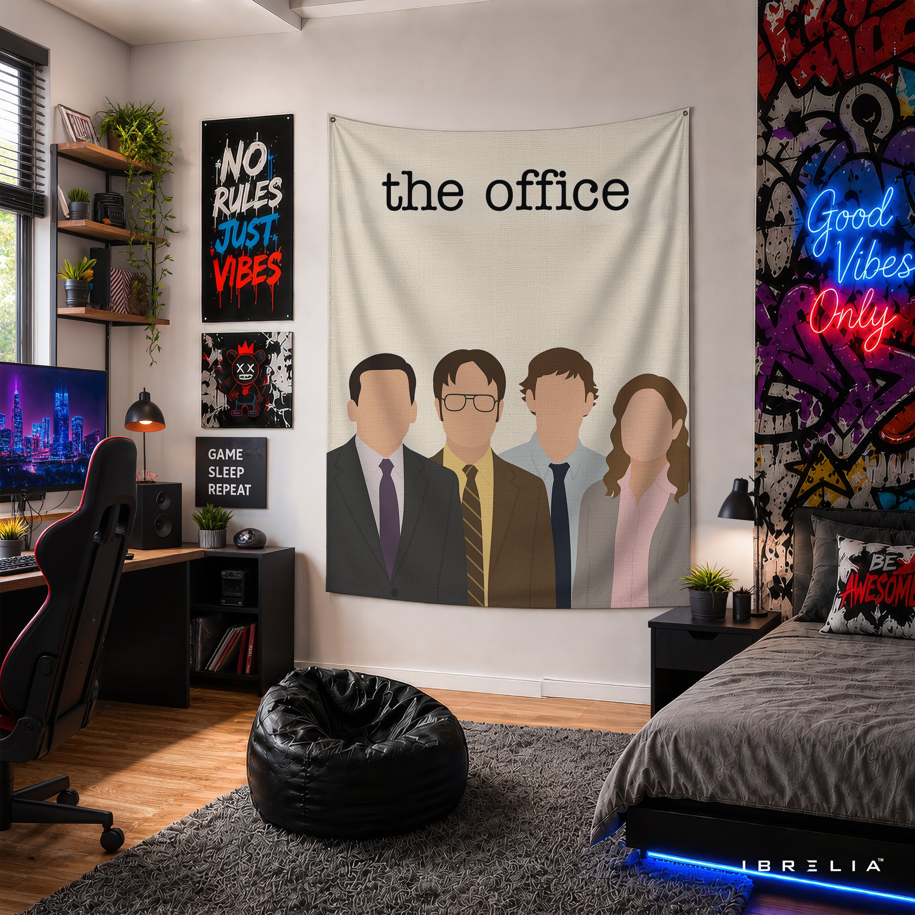 The Office Minimalist Character Wall Tapestry | Premium Heavyweight Jute Fabric Wall Hanging