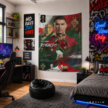 Cristiano Ronaldo Portugal Champion Edition Wall Tapestry | Premium Heavyweight Jute Fabric Wall Hanging