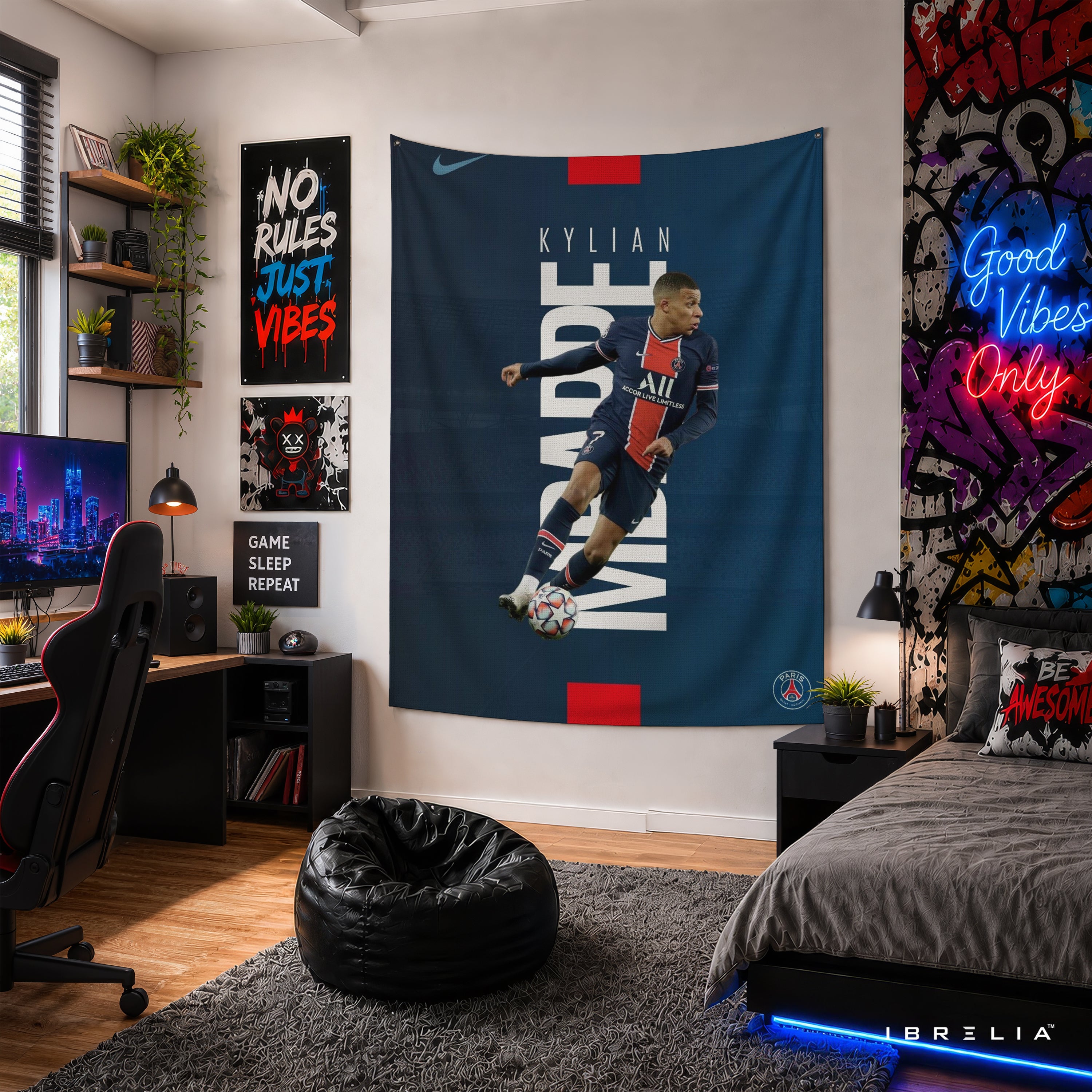 Kylian Mbappé PSG Minimalist Wall Tapestry | Premium Heavyweight Jute Fabric Wall Hanging