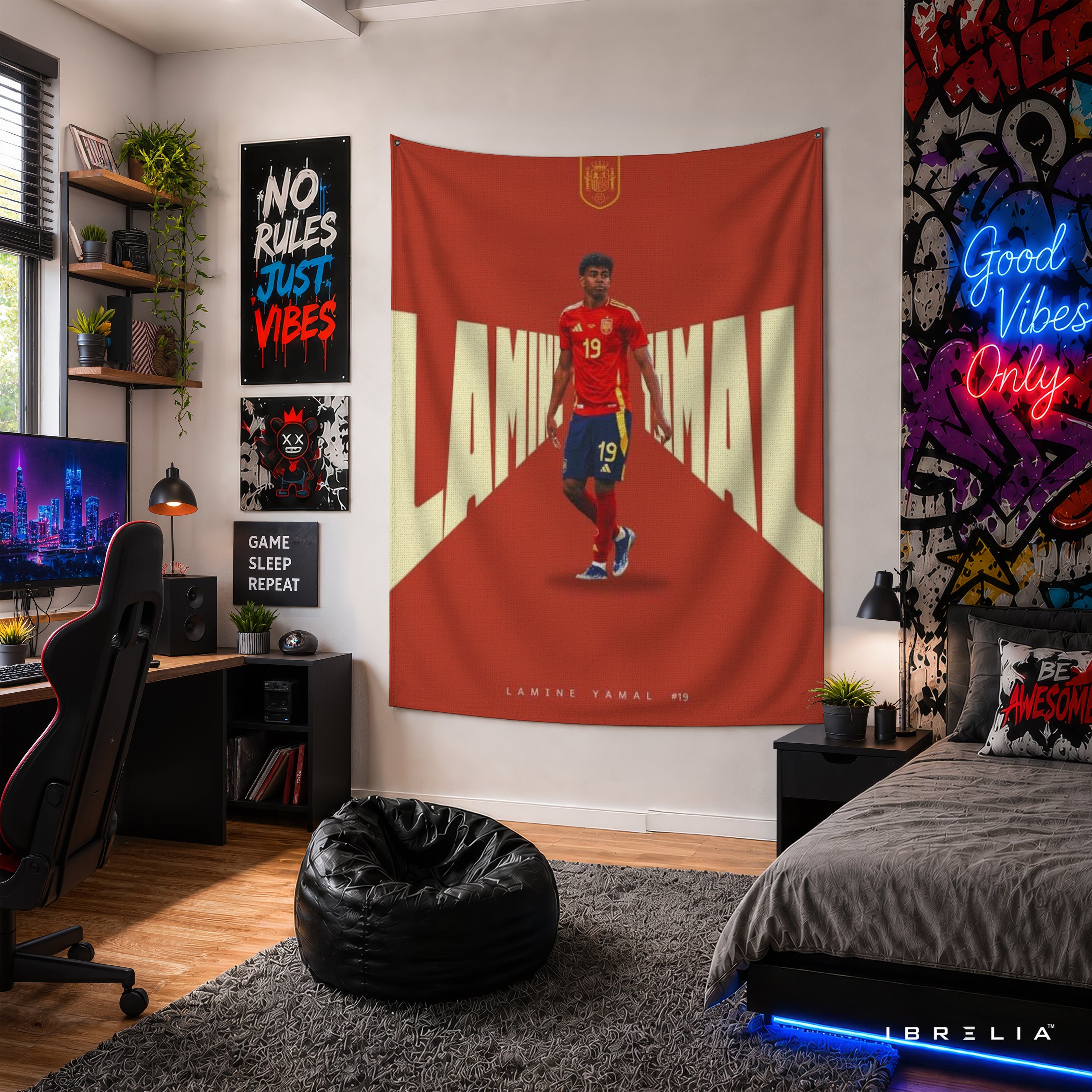 Lamine Yamal Spain Minimalist Typography Wall Tapestry | Premium Heavyweight Jute Fabric Wall Hanging