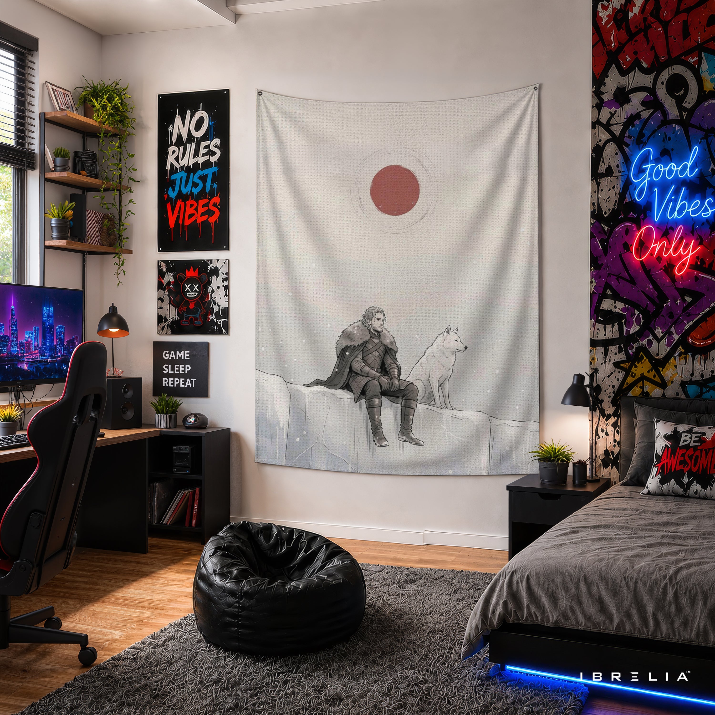 Jon Snow Game of Thrones Wall Tapestry | Premium Heavyweight Jute Fabric Wall Hanging
