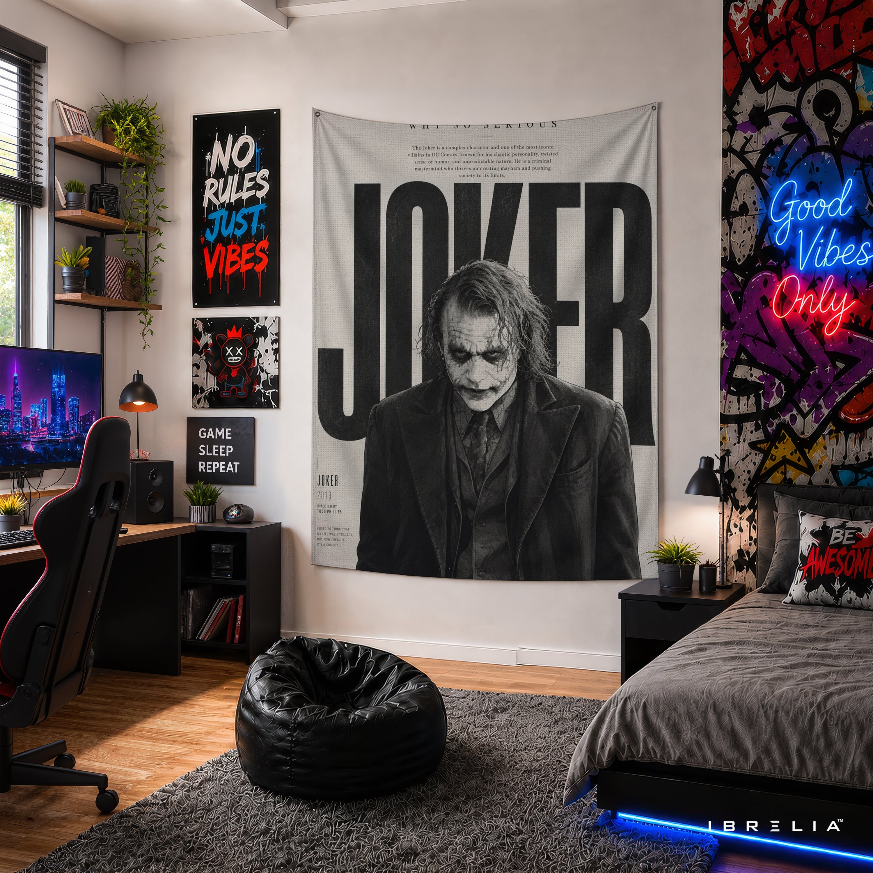 Joker Vintage Typography Wall Tapestry – Premium Supervillain Movie Wall Hanging & Home Decor in Pakistan