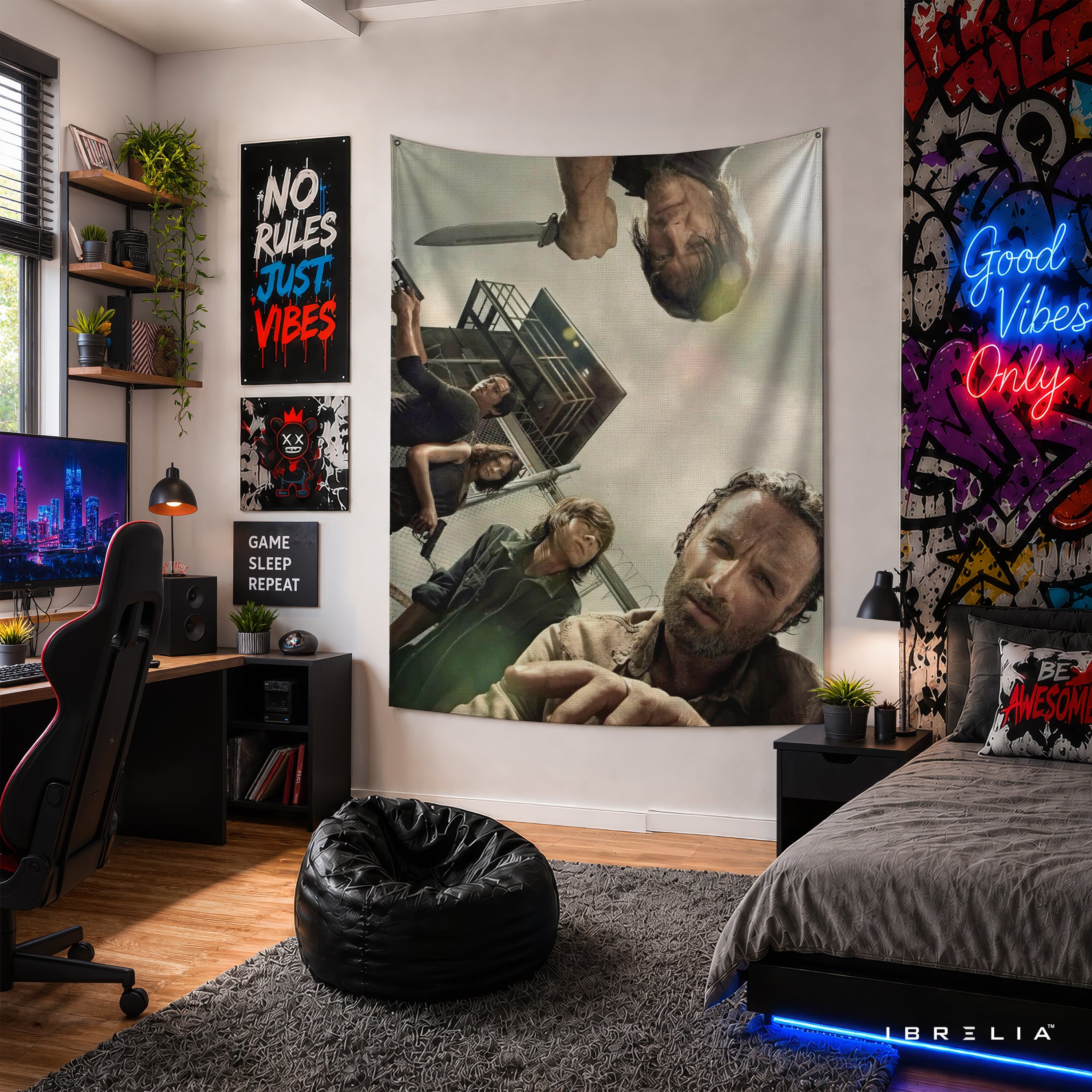 The Walking Dead Survivors Wall Tapestry | Premium Heavyweight Jute Fabric Wall Hanging