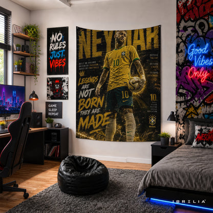 Neymar Legends Are Made Wall Tapestry | Premium Heavyweight Jute Fabric Wall Hanging
