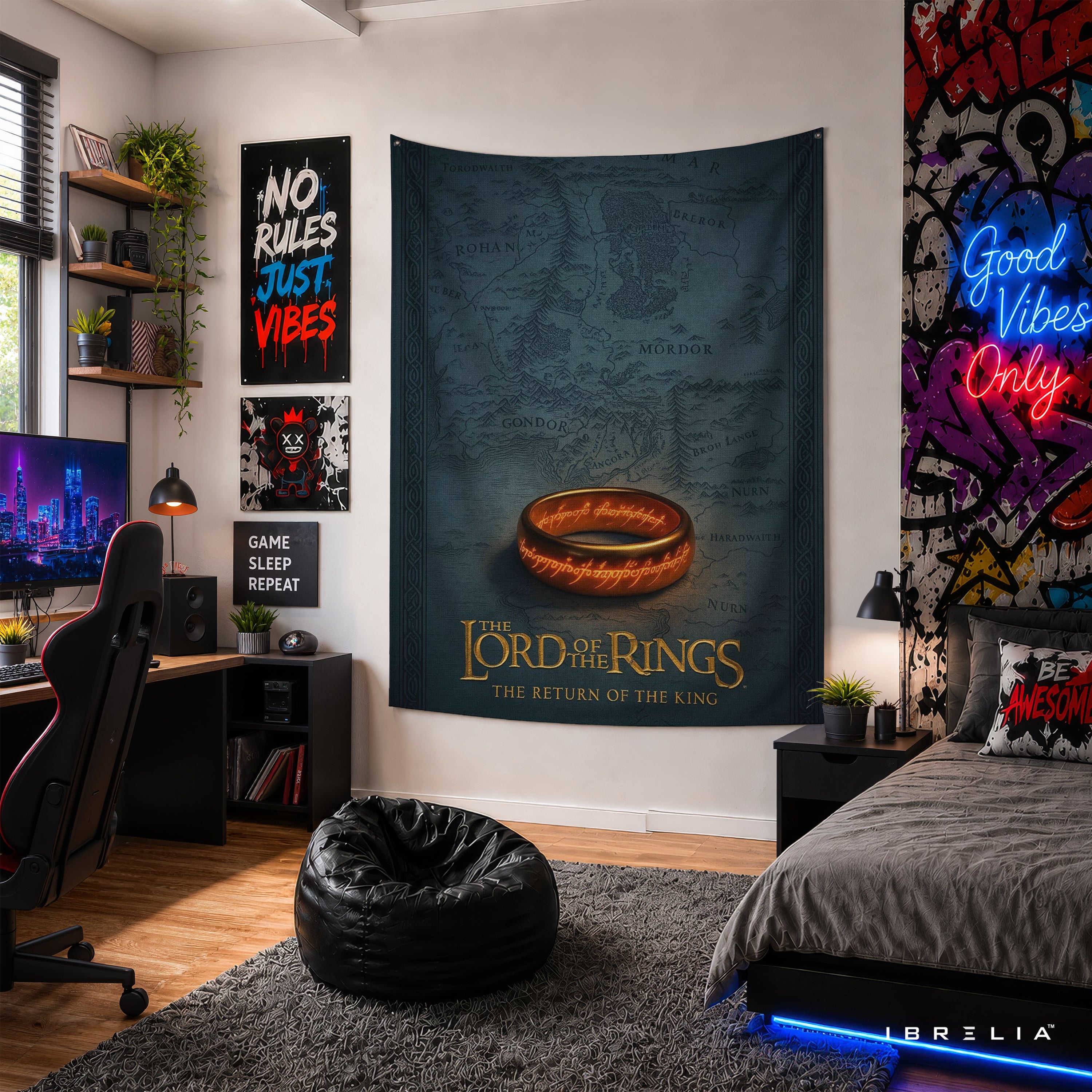 The Lord of the Rings Middle-earth Map Wall Tapestry – One Ring Fantasy Wall Hanging