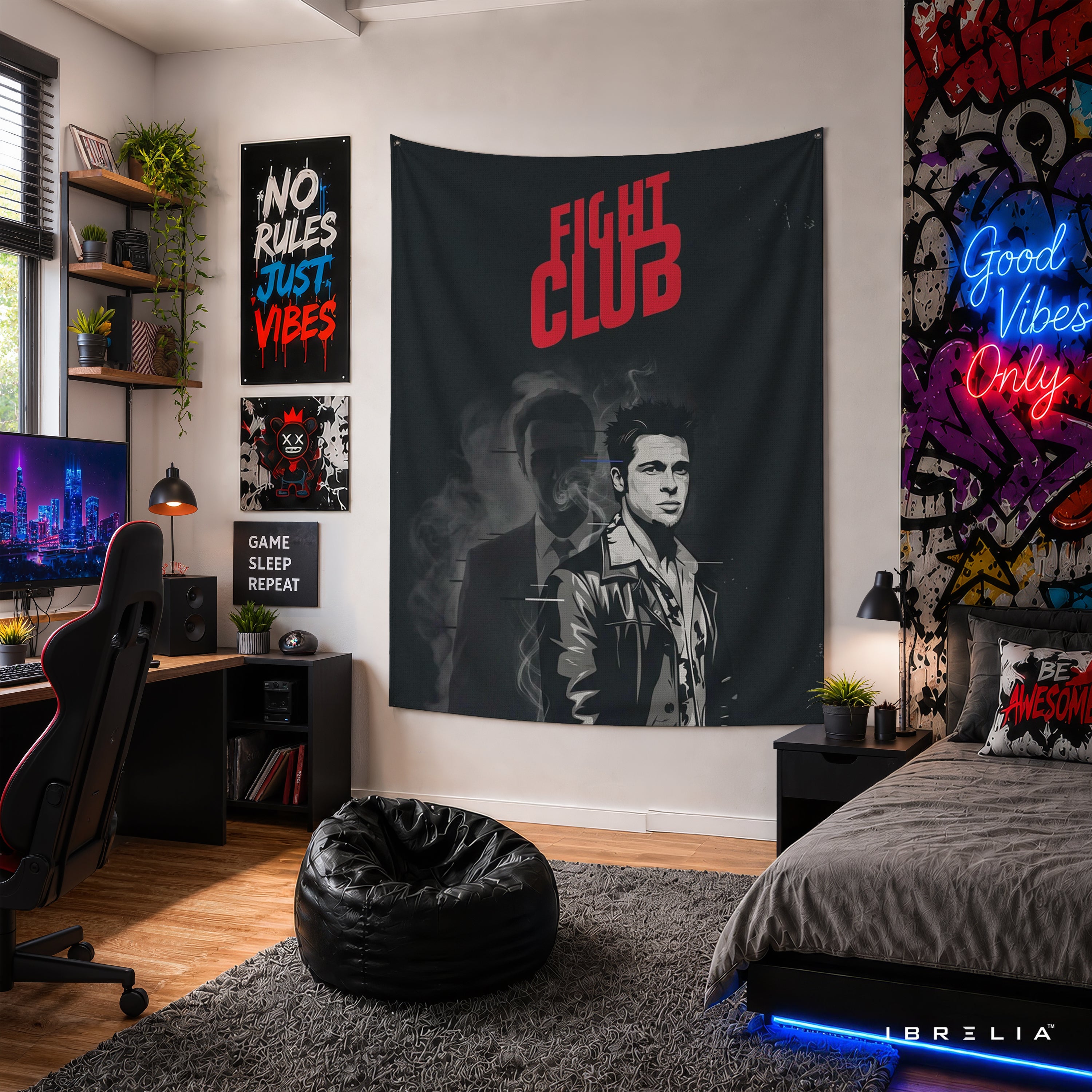 Fight Club Minimalist Black Wall Tapestry – Cult Classic Movie Inspired Wall Hanging