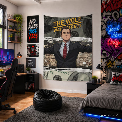 The Wolf of Wall Street Inspired Money Wall Tapestry – Premium Motivational Wall Hanging for Home, Office & Gaming Room