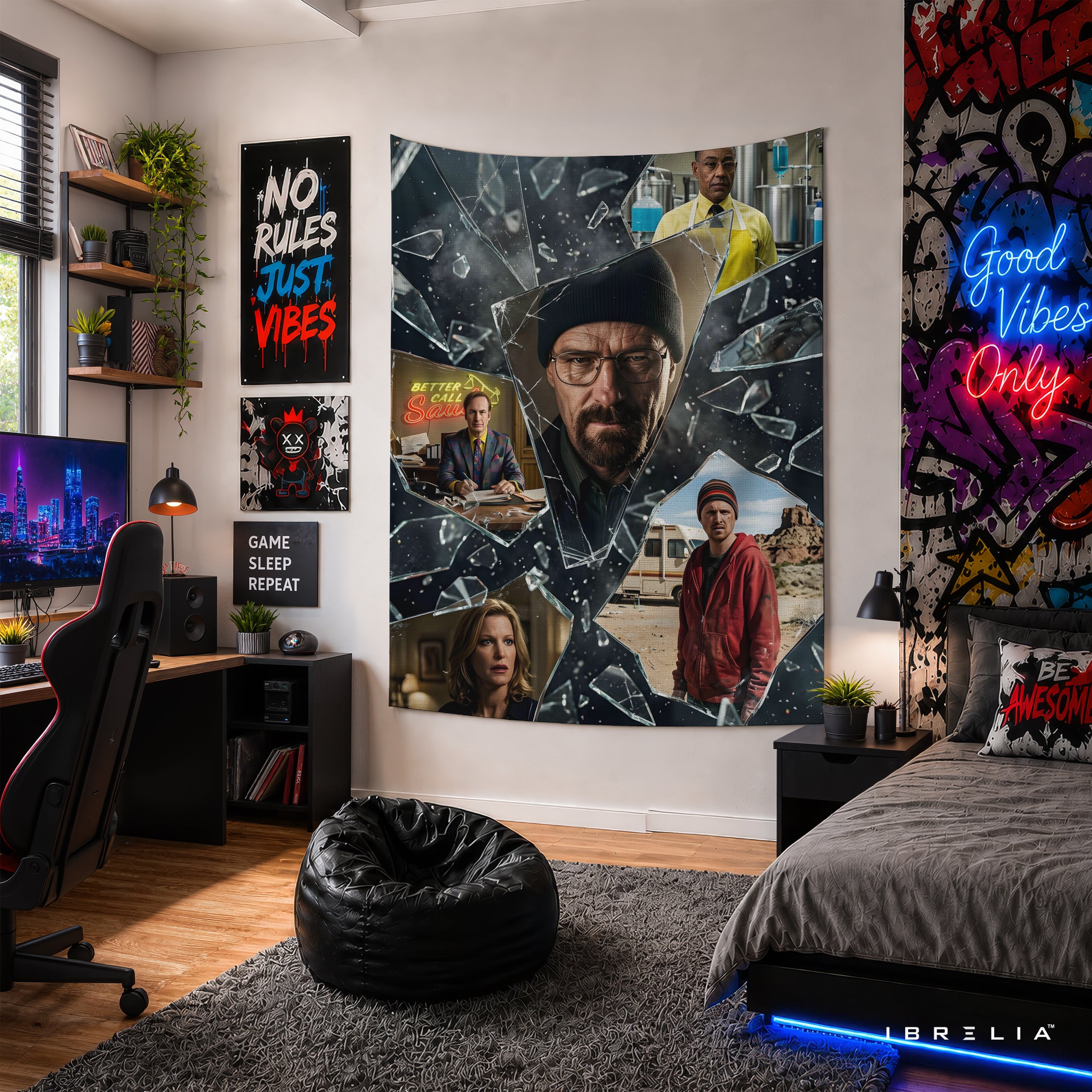 Breaking Bad Shattered Legacy Wall Tapestry – Walter White Character Collage