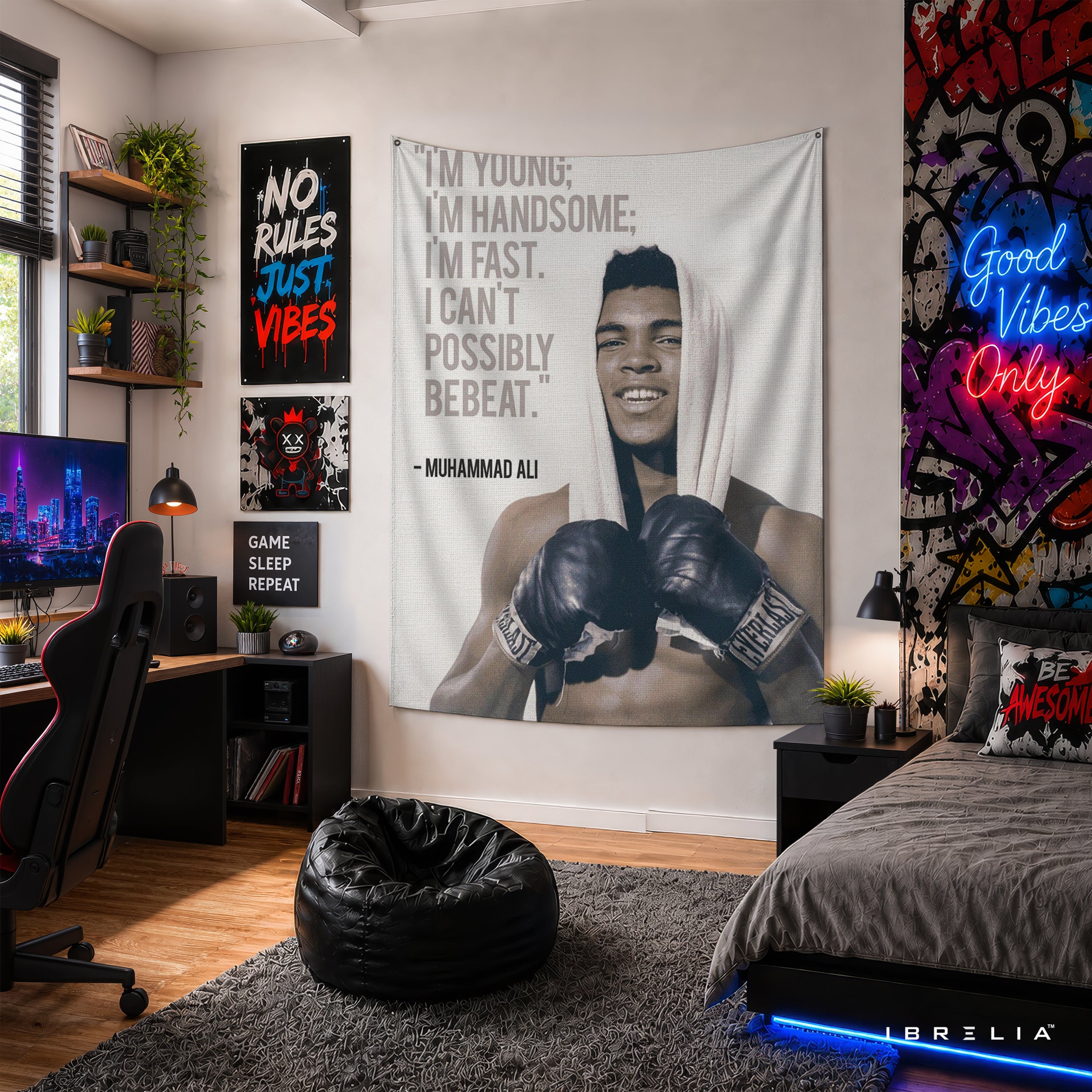 Muhammad Ali Inspirational Quote Wall Tapestry | Premium Heavyweight Jute Fabric Wall Hanging