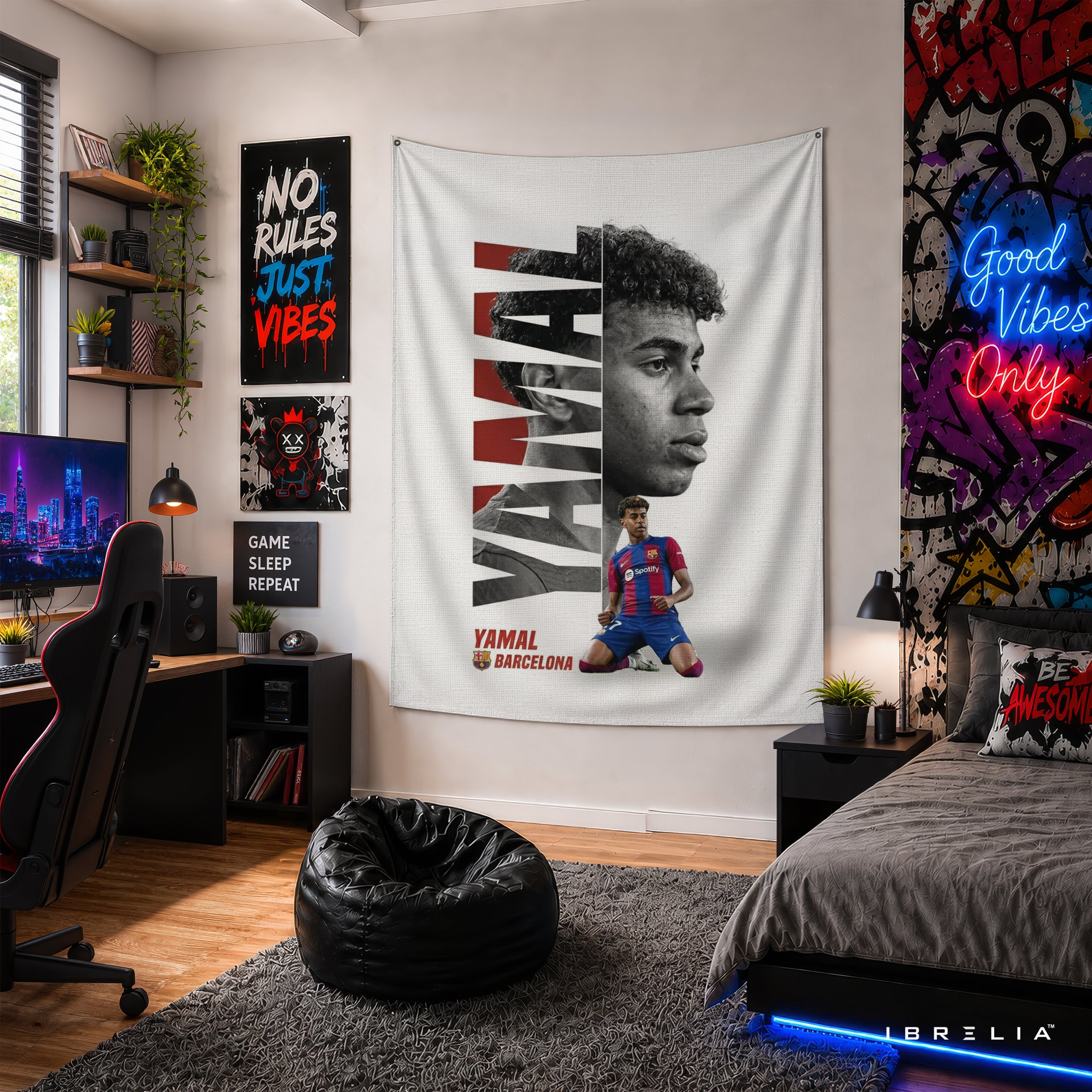 Lamine Yamal Barcelona Wall Tapestry | Premium Heavyweight Jute Fabric Wall Hanging